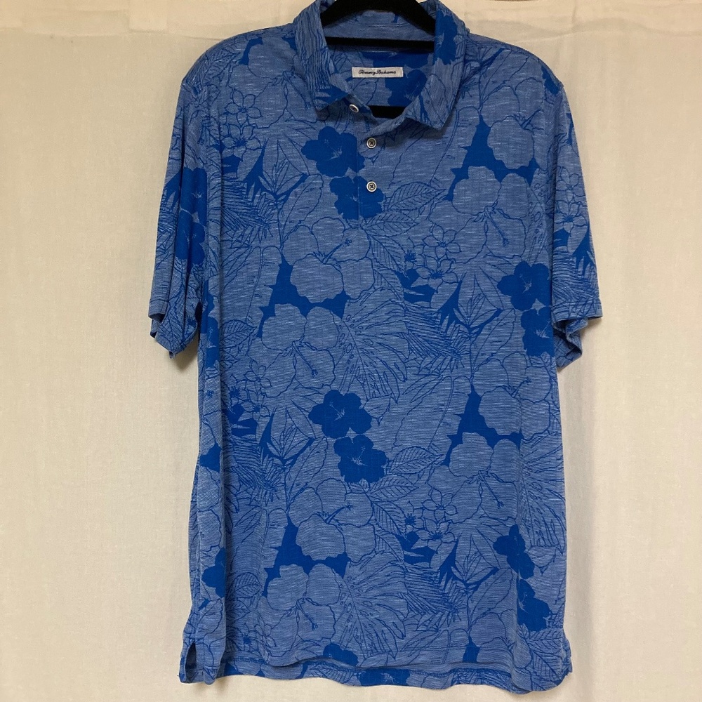 Tommy Bahama‎ Men's Sport Miramar Blooms Blue Floral Polo Tencel Shirt Size 2XL